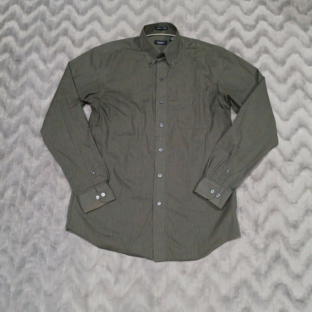Van Heusen Mens Size S 14 - 14 1/2 Green Pinstripe Long Sleeve Button Down Shirt